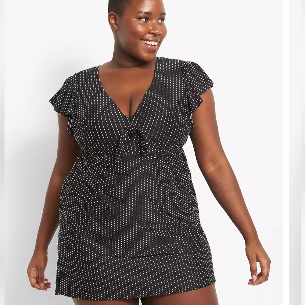 Swim by Cacique plus size flutter sleeve swim top textured dot swim tankini top